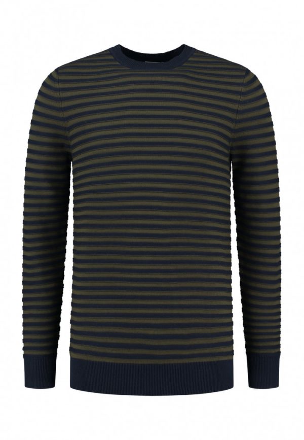 DSTREZZED KNITWEAR, CREW RAISED STRIPE
