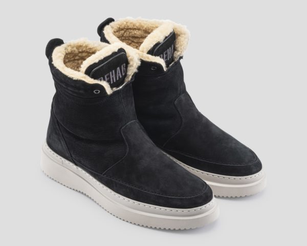 REHAB SCHOENEN, ,MARVIS NUB BLACK BOOTS WITH SHEEPSKIN LINING