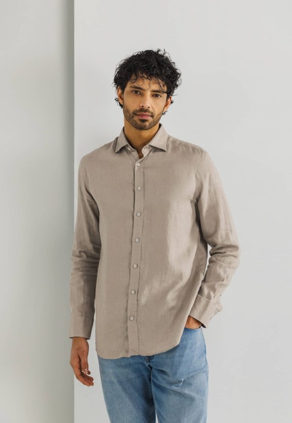 STATE OF ART SHIRT, LONGSLEEVE PLAIN LINEN