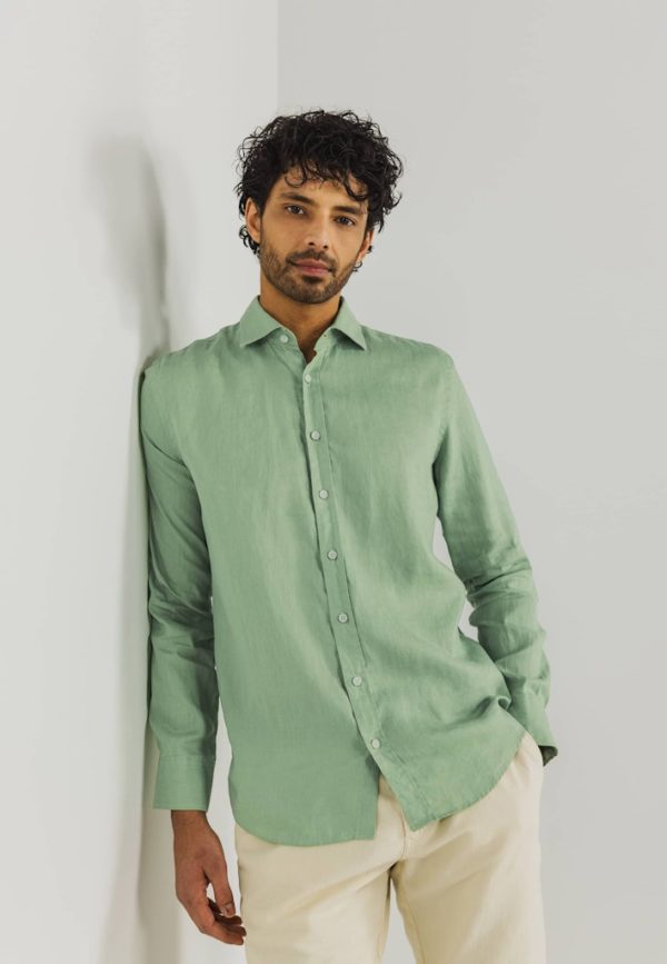 STATE OF ART SHIRT, LONGSLEEVE PLAIN LINEN