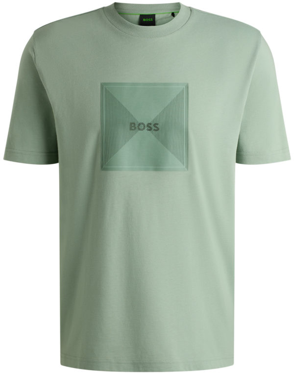HUGO BOSS GREEN T-SHIRT, LOGO RIB